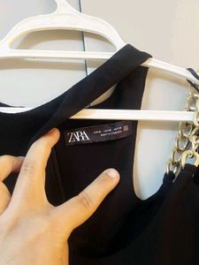 ZARA Chic Black Mini Dress with Chain Detail