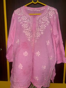 Pink Chikankari Short Kurta