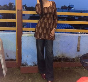 Stylish Brown Kurta with Leaf Print