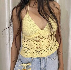 Yellow Crochet Halter Top
