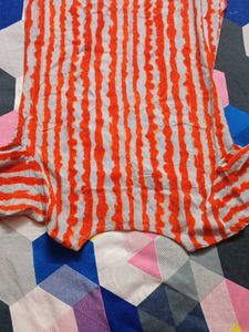 Orange Striped Casual Kurti