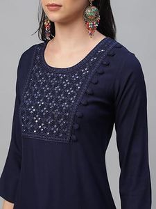 Elegant Navy Blue Embellished Kurta