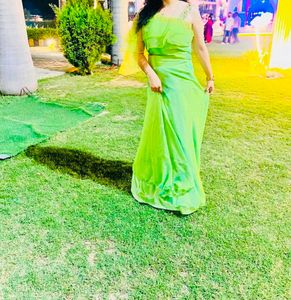 Green One-Shoulder Crop Top Dress