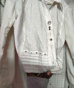 Embroidered White Button-Down Top
