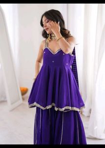 Vibrant Purple Layered Kurta Set with mirror dupat