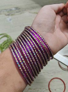 Sparkling Purple Glass Bangles Set