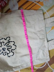 Beige Tote Bag with Sequin Flower