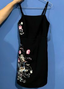 Embroidered Black Spaghetti Strap Dress
