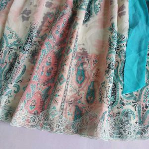 Boho Paisley Print Midi Skirt with Teal Ribbon🪻