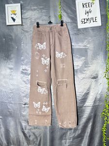 SHEIN Butterfly Distressed Wide Leg Jeans