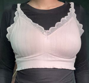 Peach Lace Trim Ribbed Bralette
