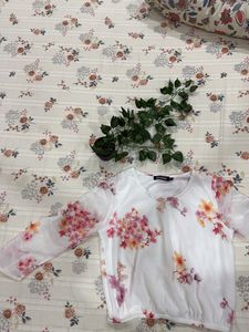 White Floral Top- Size “M”