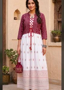 White Kurta Set with Maroon Jacket