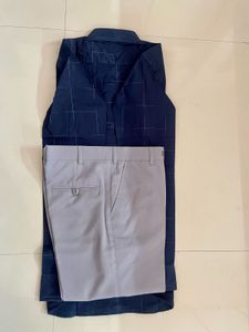 Men's Blue Checkered Shirt Pant Set