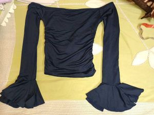 Off-Shoulder Ruched Bell Sleeve Bodysuit