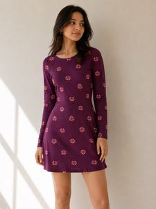 Purple Floral Print Mini Dress