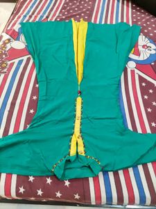 Elegant Teal Kurta with Yellow Accents