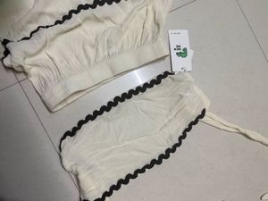 newme off-white tie-up skirt coord set