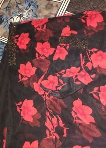 Black Floral Saree with Blouse Piece