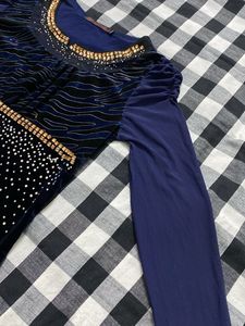 Elegant Embellished Blue Tunic Top