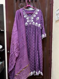 Georgous Purple Anarkali Type Kurthi Set