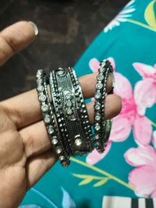 Set of 3 Oxidized Bangles with Stones