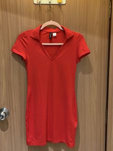 H&amp;M - V Neck Polo Style Red Dress