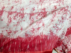 white and pink cotton batik print saree