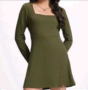 Mini Ribbed A-Line Full Sleeves Dress