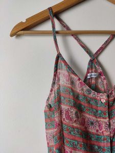 Sheer Floral Print Button-Up Cami Top