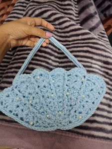 Blue Crochet Shell Handbag