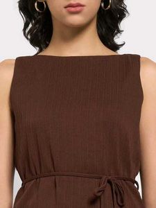 Brown Ribbed Top with Tie Detail