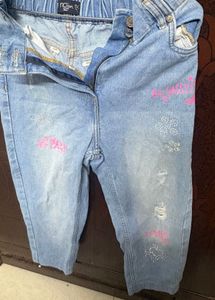 Girls' Distressed Denim Jeans with Rhinestone Acce