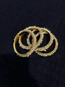 Elegant Pearl &amp; Gold Bangles Set