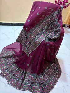 Embroidered Purple Saree