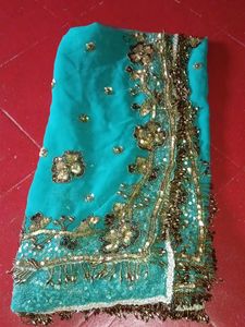 Stunning Teal dupatta with Intricate Embellishment