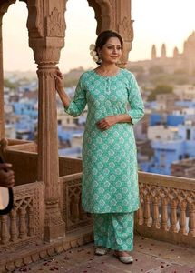 Elegant Green Printed Kurta with Palazzo Set