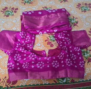 Vibrant Pink Bandhani Saree with Blouse
