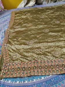 Elegant Olive Green Silk Saree