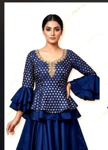 Elegant Navy Blue Peplum Lehenga Set