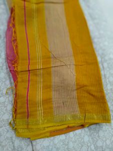 Vibrant Pink &amp; Yellow Saree with stich blouse