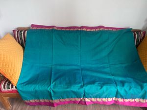 Elegant Teal &amp; Pink Saree with Gold Border