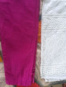 White Chikankari Kurta with Magenta Pant