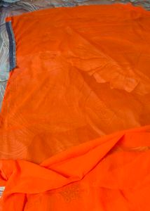 Vibrant Orange Embroidered Saree