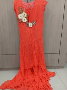 Orange Kurta Set with Embellished Jacket