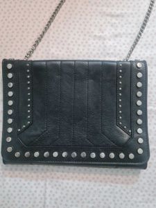 ZARA Black  leather studded crossbody bag