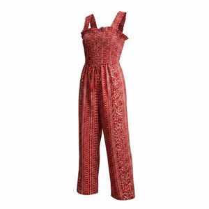 Boho Red Floral Print Jumpsuit
