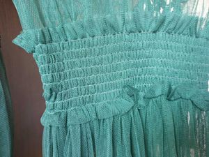 Elegant Green Mesh Dress smoked waist