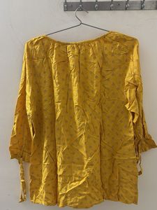 Yellow Printed Kurta with Tassel Tie