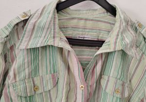 Striped Cropped Button-Up Shirt